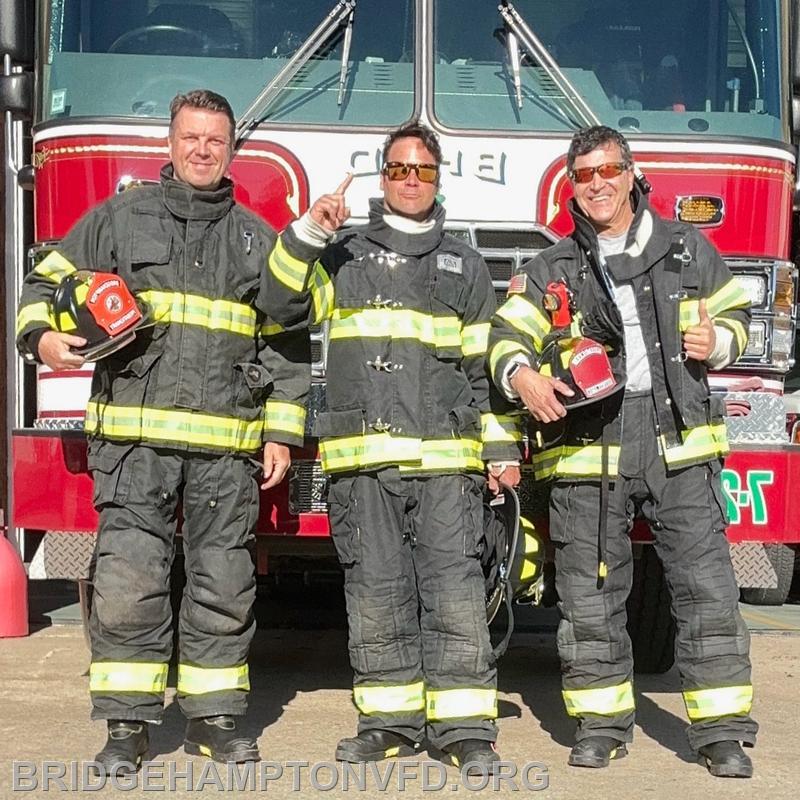 May, 2025 We&rsquo;re proud to introduce our newest Bridgehampton firefighters: James Joyce, Andrew Thayer, and Jo&atilde;o Monteiro (pictured left to right).
These three successfully completed training with @scfa_li this past weekend.
Congratulations to them and their fellow classmates from the Firefighter I-3 class on their hard work and dedication!