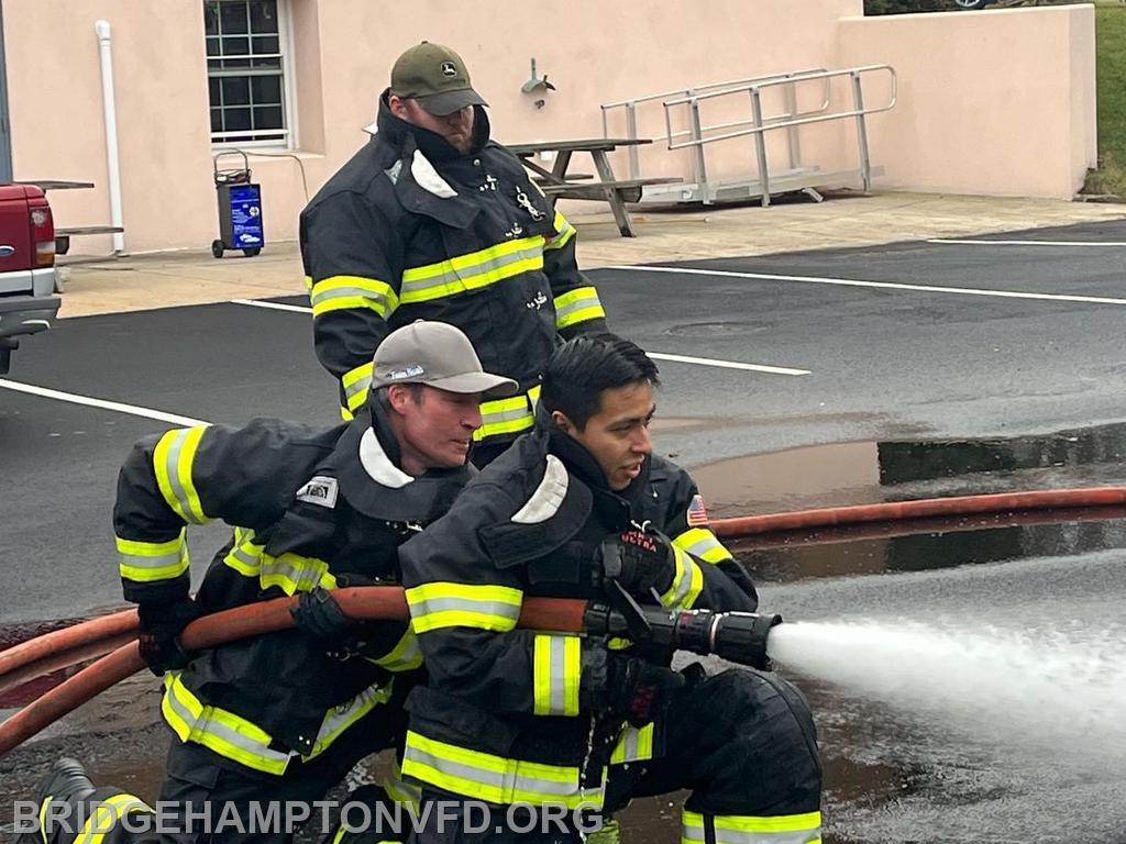 On weekends, Captain Zach Broadmeadow and fellow company members have been training them on ladder and hose operations. 