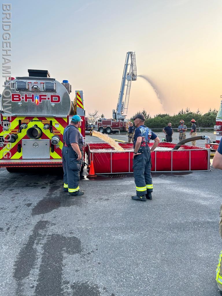 The Bridgehampton Fire Department took part in a recent tanker relay drill with neighboring departments Southampton Fire Department, Hampton Bays Fire Department, North Sea Fire Department,  and Sag Harbor Fire Department.