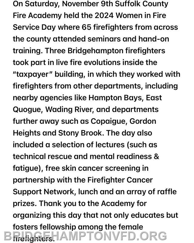 11/9/24 Suffolk County Fire Academy 2024 Women In Fire Service Day.