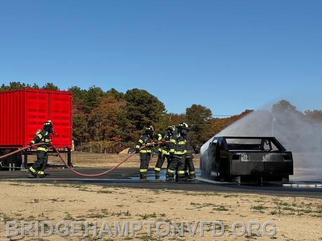 For the second session, firefighters headed out onto the field for a drill involving vehicle fires. The car fire prop received some improvements as well as a new “roadway” around it over the summer. 