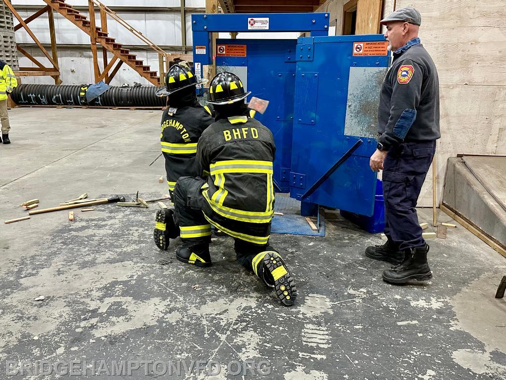 Suffolk County Fire Academy instructors led an advanced forcible entry class for Bridgehampton firefighters at the East Hampton Town Training Center this past week. 
