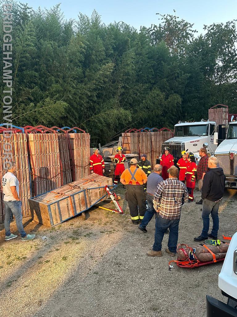 October 1, 2024 Bridgehampton’s Rescue Squad held a training  on freeing someone trapped under thousands of pounds of construction material. Thank you to Hagen Concrete Construction in Bridgehampton for allowing us to drill at the yard and helping to set up the scenarios.
