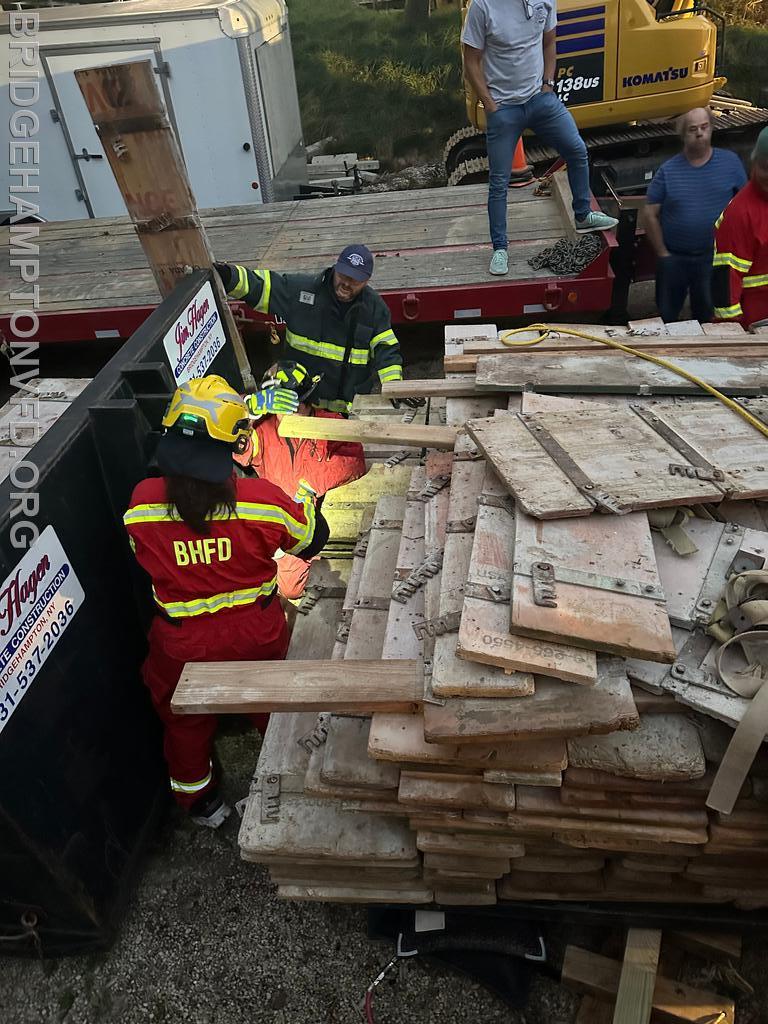 October 1, 2024 Bridgehampton’s Rescue Squad held a training  on freeing someone trapped under thousands of pounds of construction material. Thank you to Hagen Concrete Construction in Bridgehampton for allowing us to drill at the yard and helping to set up the scenarios.
