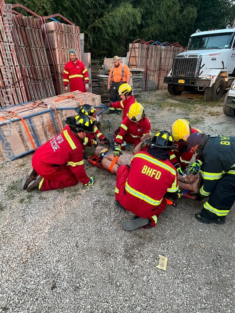 October 1, 2024 Bridgehampton’s Rescue Squad held a training  on freeing someone trapped under thousands of pounds of construction material. Thank you to Hagen Concrete Construction in Bridgehampton for allowing us to drill at the yard and helping to set up the scenarios.
