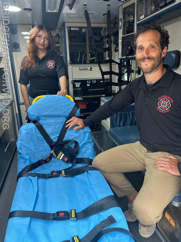 May 2025 Congratulations to Lady Elizabeth Tirado-Toral and Salvador Pearson, who recently passed their New York State exam!
The two completed the Suffolk County EMT class, held for the first time at @southamptonvolunteerambulance&rsquo;s new HQ &mdash;
another class will begin their after Labor Day, for anyone interested.&nbsp;
Tirado-Toral is the Head Traffic Control Officer with the Sag Harbor Village Police Department,
and&nbsp;Pearson is an architect &ndash; and a father of two young kids.&nbsp;
We&rsquo;re proud to have such dedicated and members stepping up to serve.
