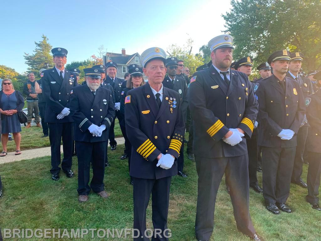 9/11/24 The East Hampton Town Chiefs Association hosted the annual 9/11 memorial service, Wednesday, September 11th at Hook Mill. 
First responding agencies serving the town, including the Bridgehampton Fire Department, gathered to remember and honor the lives lost and those who selflessly served on that day 23 years ago.