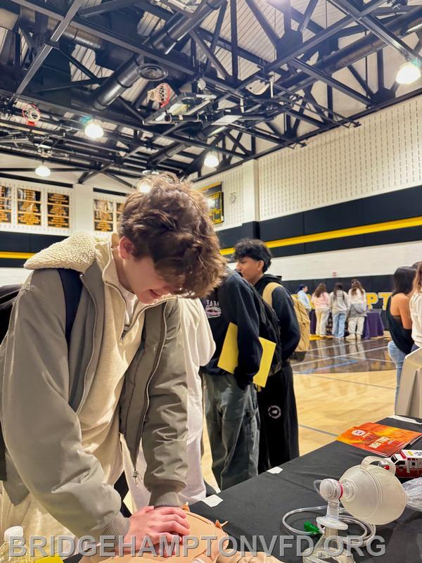 April 2025. Thanks to the Bridgehampton School for inviting us to career day!  
EMS personnel Ed McAniff, Nancy Cooper and Gabriella Monteiro explained what it’s like to work on an ambulance, and taught life-saving hands-only CPR to the (hopefully) next generation of first responders! 