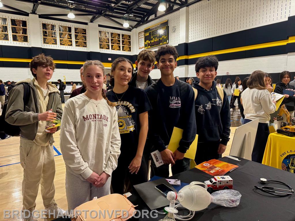 April 2025. Thanks to the Bridgehampton School for inviting us to career day!  
EMS personnel Ed McAniff, Nancy Cooper and Gabriella Monteiro explained what it’s like to work on an ambulance, and taught life-saving hands-only CPR to the (hopefully) next generation of first responders! 