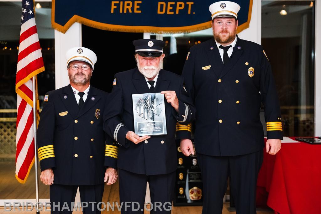 9/27/24 At this year's Inspection Dinner, John N. White was honored for giving 30 years to the Bridgehampton Fire Department. A former EMS Company captain, he has been on the ambulance as either a driver or EMT for the past three decades and is now a member of the Fire Police Company. For many years, John has been organizing a blood drive at the firehouse twice a year - and he asks that you save the date for the next one on Thursday, December 12, 2024. 