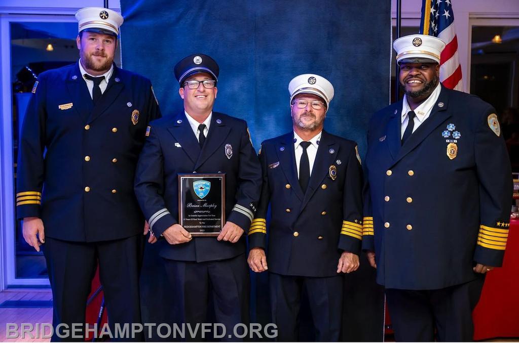 9/29/23 Brian Murphy, former Light & Hose Captain, and current Assist. captain in Heavy Rescue Squad was recognized for 15 years of service. 